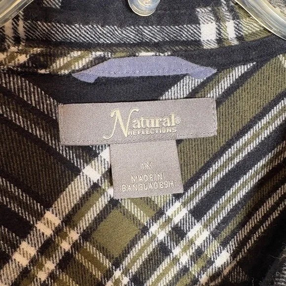 Natural Reflections Black and Olive Plaid Shirt - Picture 4 of 7